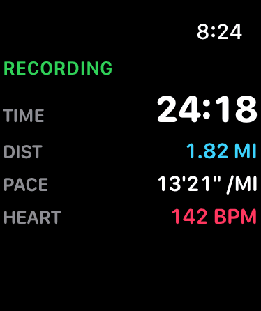 Treadmill Connect Apple Watch screen showing the paired active workout.